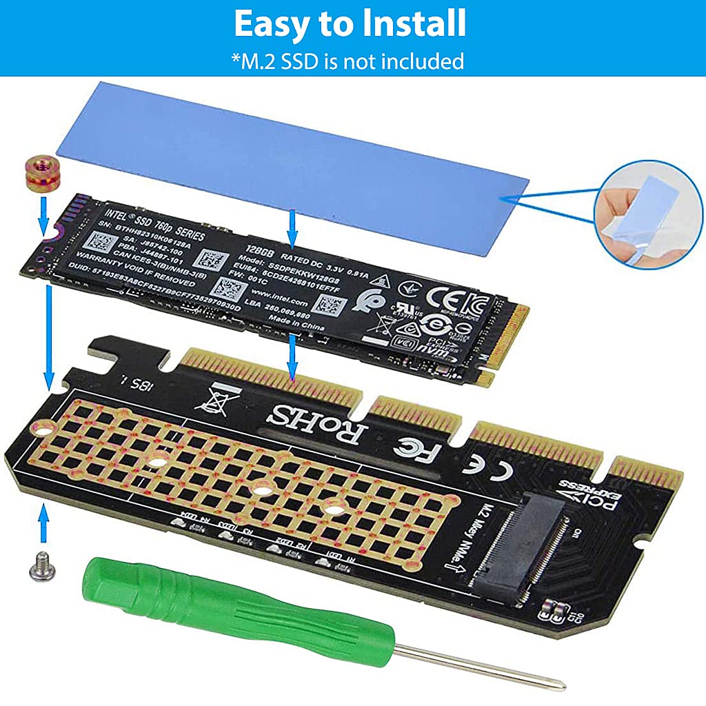 Eleboat® NVME Adapter PCIe x16 with Gel Pad, M.2 NVME or AHCI SSD to PCIE 3.0 Adapter Card Support PCIe x4 x8 x16 Slot Eleboat® NVME Adapter PCIe x16 with Gel Pad, M.2 NVME or AHCI SSD to PCIE 3.0 Adapter Card Support PCIe x4 x8 x16 Slot